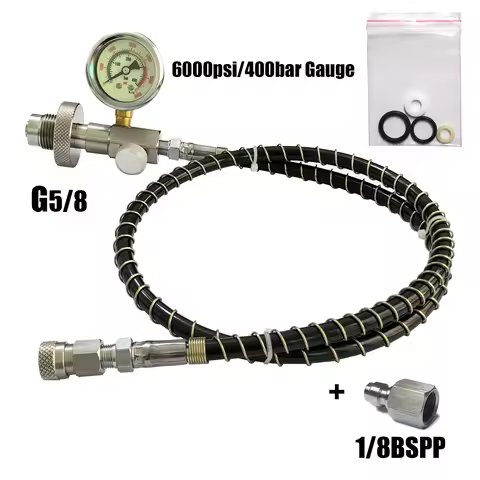 HP Filling Station Chargeing Adapter DIN Connector HPA Scuba Diving Hose 6000psi/400bar Gauge With B