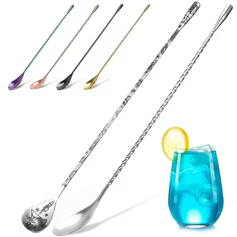 1PCS Stainless Steel Bartender Mixing Spoon Cocktail Stirrers, Spiral Pattern Bar Spoon Stirring Spo