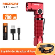 NICRON ไฟฉาย B74e/B74uv/B74T/B74plus/L74/B74 มือถือฟรีเชื้อเพลิงคู่ 90 องศาหมุนคลิปไฟ LED 600/700/10