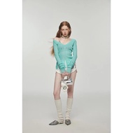 1JINN STUDIO Scheming Small Hollow Lazy v-Neck Thin Blouse Ripped Narrow-Waisted Wool Sweater Long-S