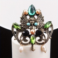 Vintage Baroque Personality Drop Oil Set Diamond Imitation Pearl Angel Wing Brooch