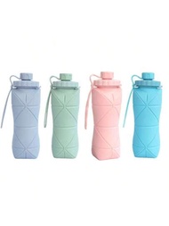 一只可折疊的矽膠水瓶-便攜式，防漏，可重複使用，適用於旅行，健身，露營，徒步旅行