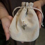 一束花手刺繡束口袋/收納袋