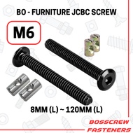 JCBC Screw / Barrel nut m6 x 8mm ~ 120mm , (Black) Furniture/DIY Bolt , Skru Perabot , Skru Kerusi ,