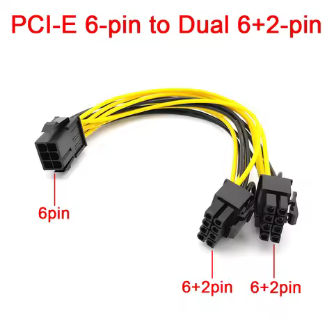6 Pin PCI Express to Dual PCIE 8 (6+2) Pin Power Cable 20cm Motherboard Graphics Card PCI-E GPU Powe