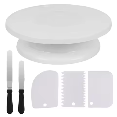 Cake Turntable with 2 Frosting Straight Angled Spatula 3 Icing Smoother Scraper Cake Decorating Kit 