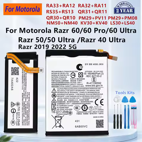 RA33 RA32 RS35 QR31 QR30 PM29 LS40 NM50 NM40 KV30 KV40 Battery For Motorola Razr 60 50 40 Pro Ultra