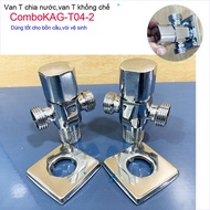 Combo 2 van T chia nước giảm áp ComboKAG-T04 cao cấp van T chia nước bồn cầu và vòi xịt T nối nước v