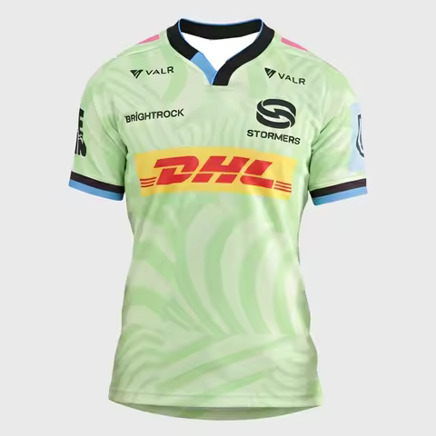 2026New DHL Stormers "Light Green Abstract" Away Rugby Jersey Men Y2K T-shirt Oversize Suitable for 