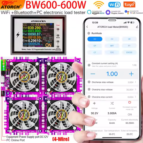 BW600 DC1-200V WiFi Tuya Electronic Load Indicator Battery Tester 18650 Pack Capacity Monitor Checke