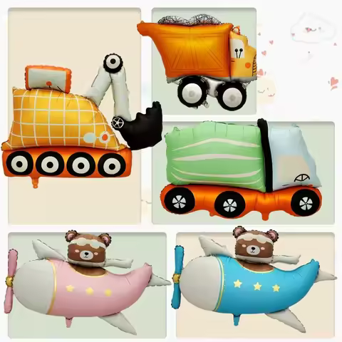 New matte aluminum film balloons cute cartoon airplane pink blue excavator car men's and women's bir