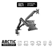 ULTi Arctic Monitor Arm w/ Laptop Tray Desk Mount Stand, Fits 2 Monitors, 75 &amp; 100mm VESA, up to 27'