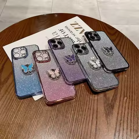 Butterfly Ring Holder Glitter Phone Case For OnePlus 12 8T 9R 10 11 Pro 11R Nord 3 CE 2 3 Lite ACE 2