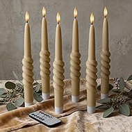 Smooth Taper with Twist Flameless LED Taper Candles 10" – Light Tan, Set of 6 – Remote, Dimmable, 2/