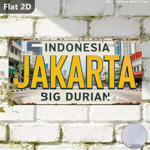 2D Flat, 2D Flat - 1pc, Sign, Jakarta Durian Indonesia, Retro Sign (30.48cm X 14.99cm), Outdoor Vint