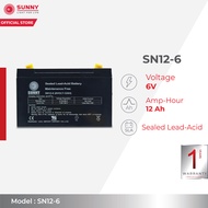 SUNNY เเบตเตอรี่เเห้ง SLA 6V 12Ah รุ่น SN12-6 Battery Sealed Lead Acid เหมาะสำหรับ ไฟสำรองฉุกเฉิน/UP