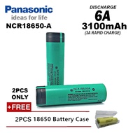 PANASONIC-NCR18650 A Rechargeable Battery (3100mAh 6A) FREE CASE 2PCS ORIGINAL (READYSTOK) MNA GADGE