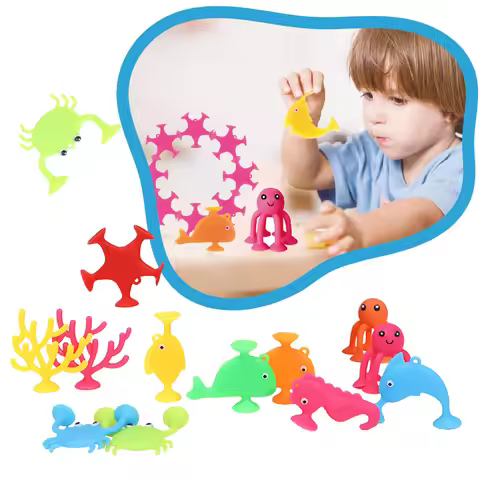 Marine Animals Suction Cup Toys, Bath Toys for Kids, Ocean Animals Shaped Sucker, Window Travel Buil
