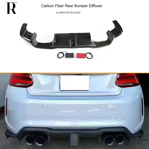 Carbon Fiber Rear Bumper Diffuser Splitter With Led for BMW F87 M2 & M2C Competition 2016-2021