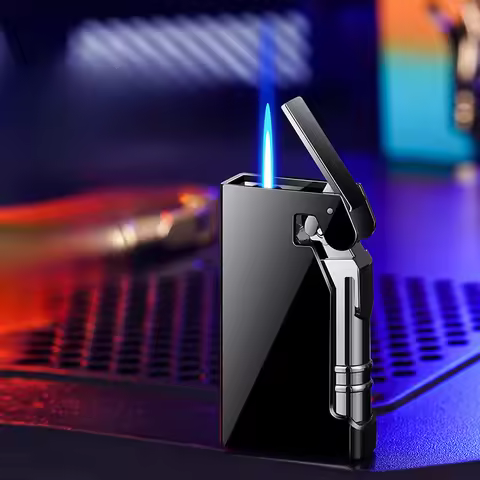New Special-shaped Windproof Lighter Side Mechanical Ignition Alloy Body Butane Injection Lighter Di