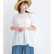 日本 Lupilien - 100%印度棉圓點拼接皺摺袖上衣-白
