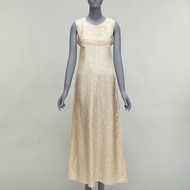 new DRIES VAN NOTEN Vintage 100% silk beige daisy print midi dress FR38 M
