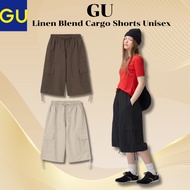 GU Women Linen Blend Cargo Shorts Unisex Oversized Half Pants Y2K
