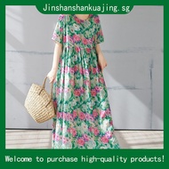 Oladivi L-7XL Plus Size Fashion Floral Printed Long Boho Dress Summer Bohemian Beach Wears 8056 C024