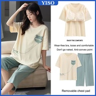 YISO 2 Pcs Pajamas for Women With Padded Pajama Plus Size Short-Sleeved Pants Cute Women's Pajamas