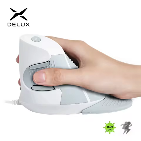 Delux M618BU White Wired Ergonomic Vertical Mouse 1600 DPI 6 Buttons Optical Right Hand Mice with Wr