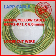 LAPP Cable | H07V2-K | Green/Yellow | LAPP 4150700 | Loose Cut Wire | 1 x 6.0mm²