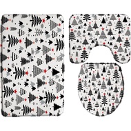 Christmas Tree Bath Mat Cute Xmas Black White Pine Snowflakes Winter Holiday New Year Modern Art 3 P