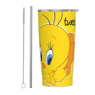 Tweety-Bird Print Tumbler, Cup with Lid and Straw, 20 Oz Stainless Steel Insulated Water Bottle Coff