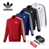 JAKET ADIDAS TRACKTOP FIREBIRD PRIA - HITAM STREP PUTIH FLECE