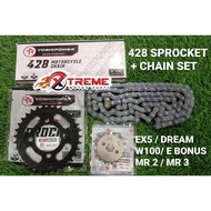 EX5 DREAM (28T~40T) HONDA EX5 DREAM WAVE100 FRONT REAR YOSHIPOWER  428 SPROCKET SET RANTAI 428-104L