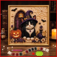 ADDOM Diamond Art Craft, DIY Diamond Dot Halloween Cat Pearl Bead Painting Kit, Fashion Witch Cat Th