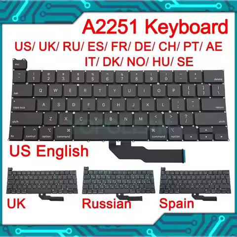 New Laptop A2251 Keyboard For Macbook Pro Retina 13" A2251 Keyboards Replacement 2020 Year EMC 3348