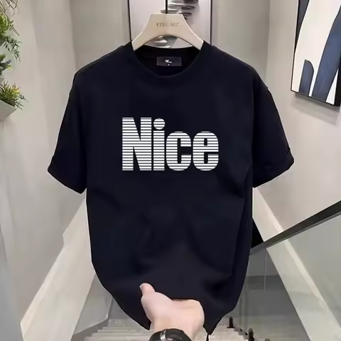 Men's Cotton T-shirts Fitted 5XL Black T Shirt for Men Casual Summer Wear Letter Nice Print Tee Shir