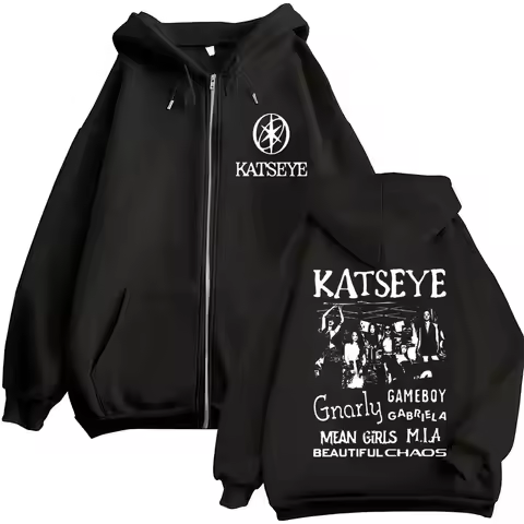 Kpop Katseye Beautiful Chaos Album Zip Up Hoodies Fashion Vintage Korean Cardigan Sweatshirt Men Wom