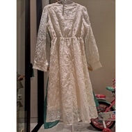 Original Korean embroidery broken white midi dress wanita bordir putih