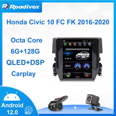 9.7" Android 12 vertical screen Tesla Style Car Radio For Honda Civic 10 FC FK 2016-2020 GPS Navigat