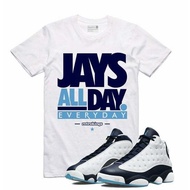 New Retro Kings Aj13 Dark Powder Blue Jays All Day White Tee Shirt