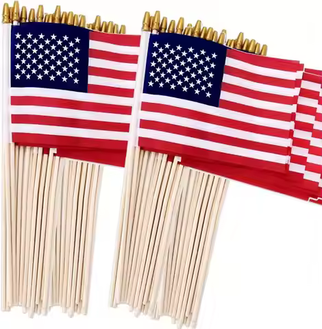 100 Pack Small American Flags On Stick, 4x6 Inch Small US Flags/American Flags For Outside, Mini Han