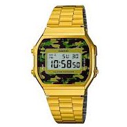 Casio Vintage Retro WR Digital Watch - Black And Gold Army A168WEGB-1BDF