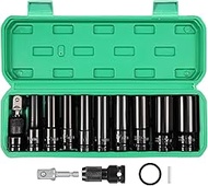 11 Piece Impact Wrench Socket Set 1/2 Inch Drive Hex Socket 10-24 mm with Adapter and Extension for 