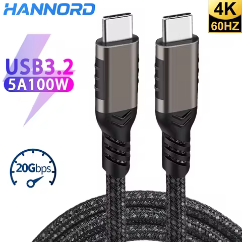 Hannord USB C 3.2 Gen 2 Type C to USB C Cable 4K@60HZ 20Gbps VR Data Cable 5A 100W fast Charging cor