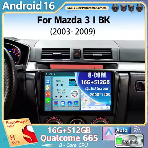 Android 16 For Mazda 3 I BK 2003 - 2009 2K QLED Android Car Radio Multimedia Video Player GPS Stereo