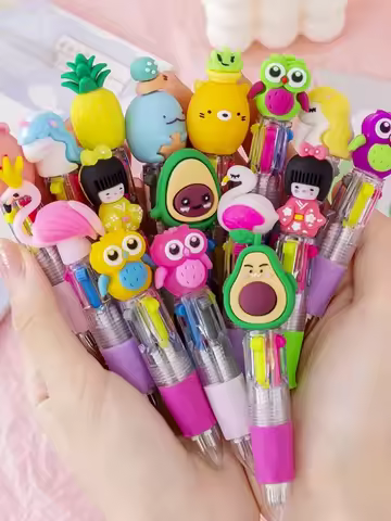 20Pcs/Lot Cute Cartoon 4 Color Mini Ballpoint Pen Kawaii Unicorn Flamingo Retractable Pen Stationery