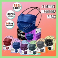 50pcs Mask 3ply Face Mask Hijab Mask Head Loop Headloop Mask Adult Face Mask Hitam Colour Mask Black