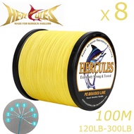 READY STOCK HERCULES 120lbs 150lbs 180lbs 200lbs 250lbs 300lbs 8 Strands Yellow 100M PE Braided Fish